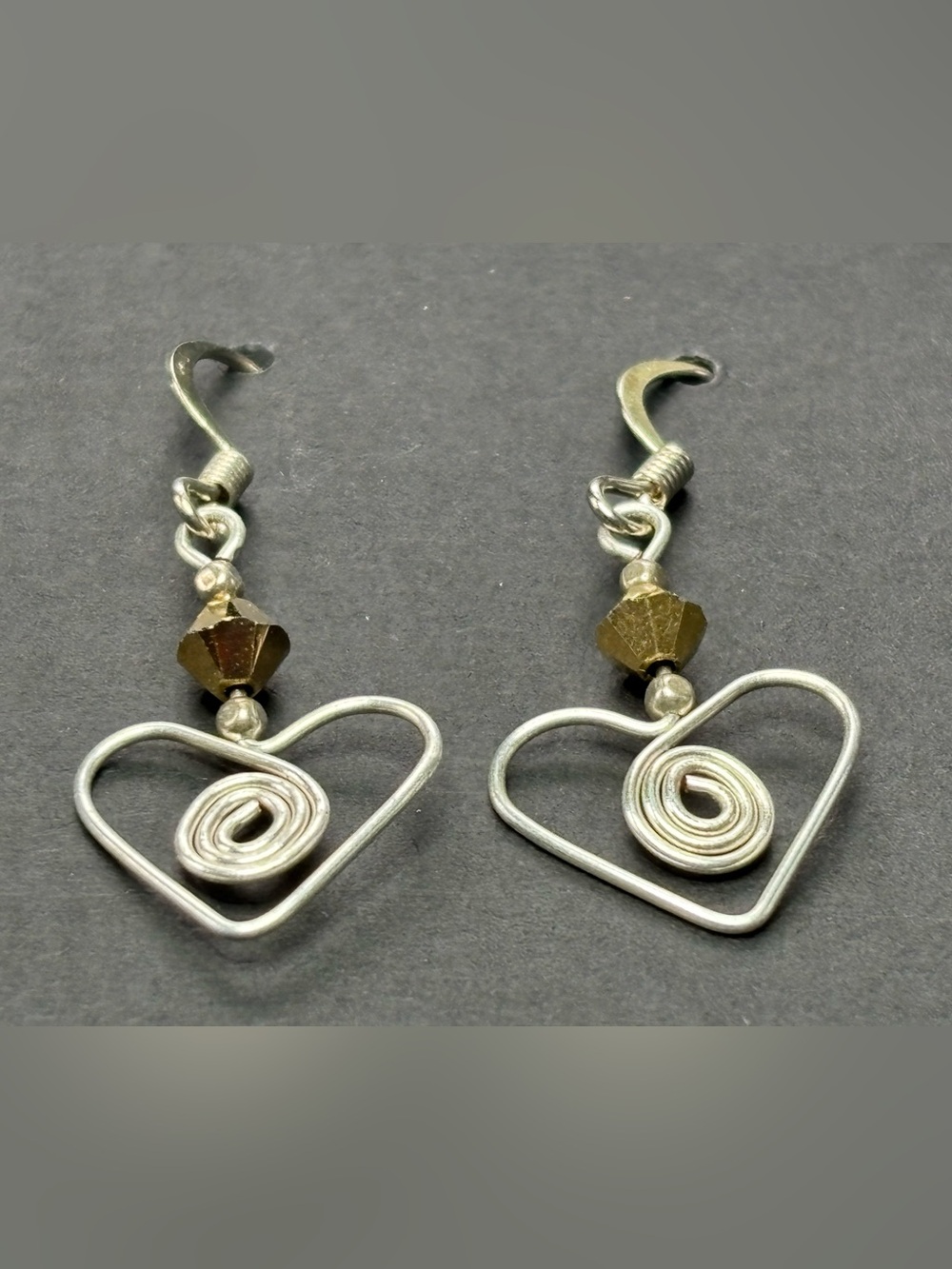 Silver-Tone Heart Drop Earrings with Gold Accent Bead - Picture 3 of 6